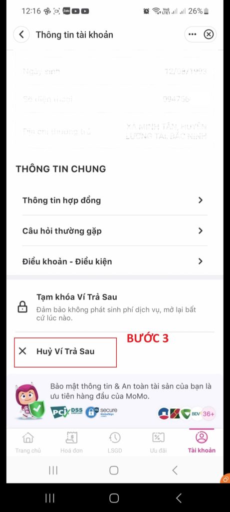 Cách Hủy Ví Trả sau momo đơn giản 1 phút 3 cach huy vi tra sau momo buoc 3