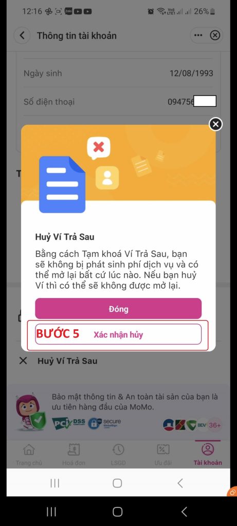 Cách Hủy Ví Trả sau momo đơn giản 1 phút 5 cach huy vi tra sau momo buoc 5